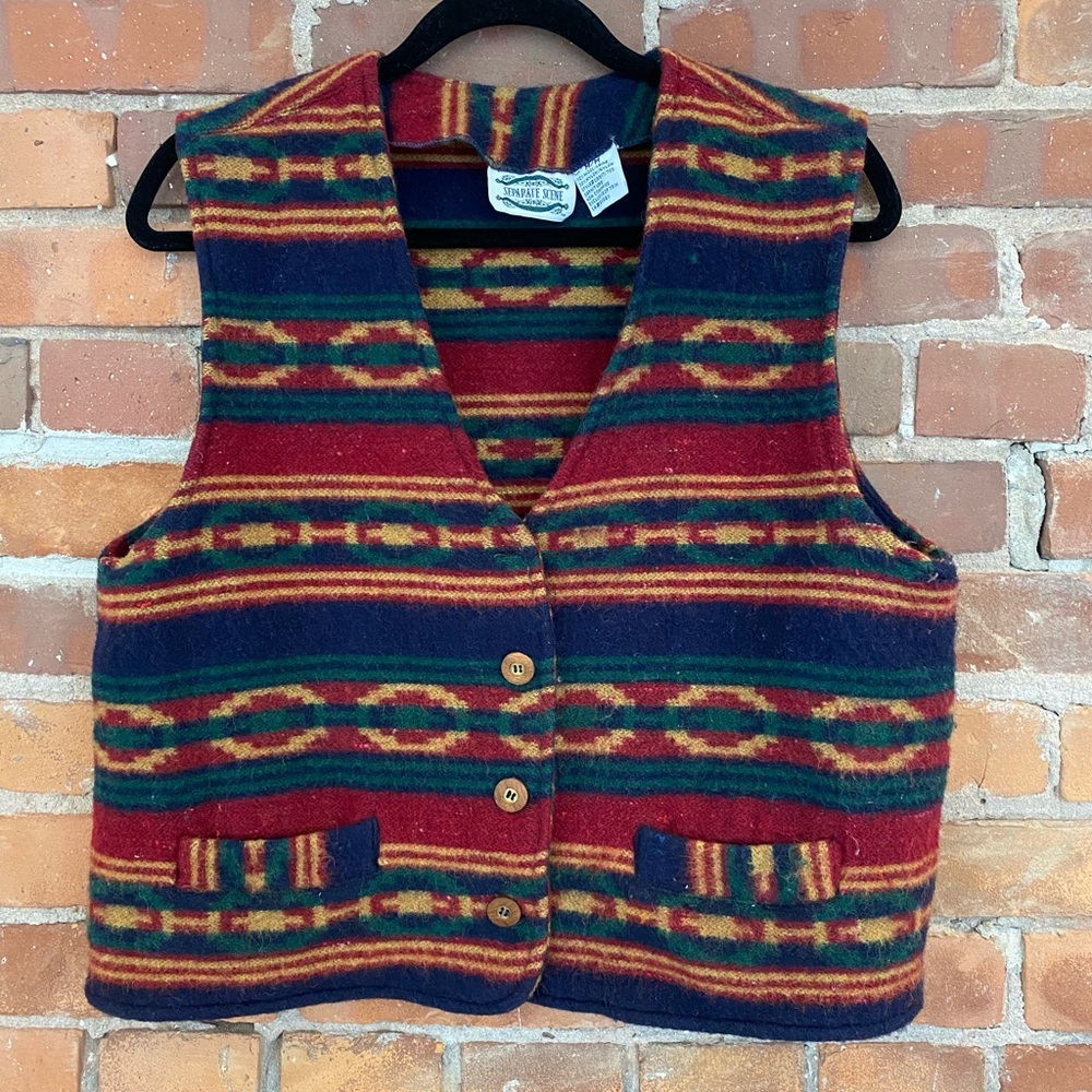 Vintage Multicolor Striped Wool Vest - Picture 1 of 3